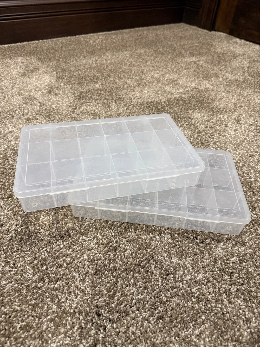 (2) Clear Plastic Compartment Storage Box - 18 Grid